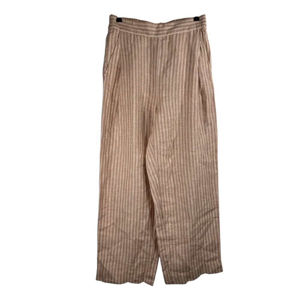 Madewell Pants Linen Stripped Straight Crop Size 0 Pull On High Rise